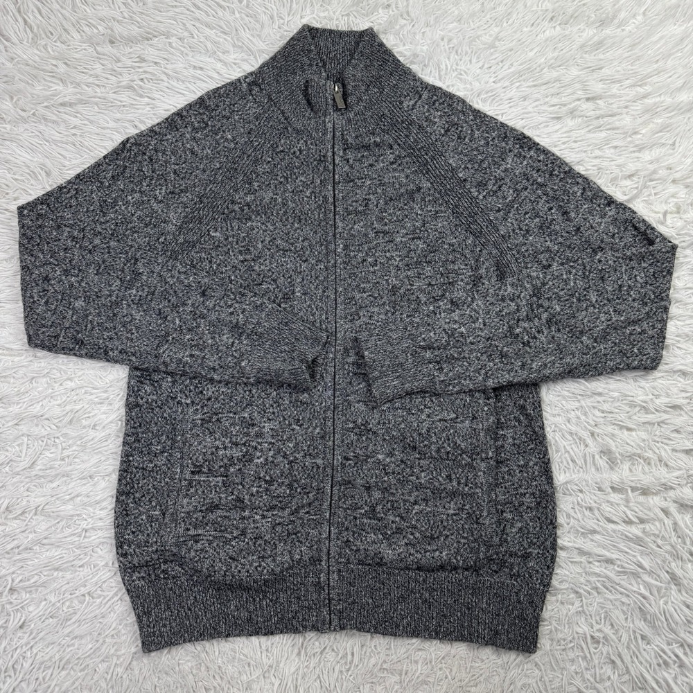 Psycho Bunny Sweater Mens Medium Heathered Gray Full Zip Mock Neck Cotton Knit M